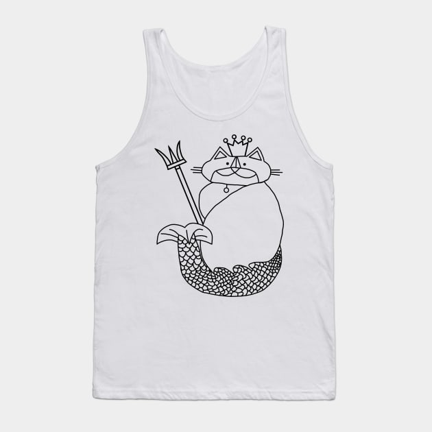 Kevin the Cat Mermaid King Black Line Drawing Tank Top by ellenhenryart